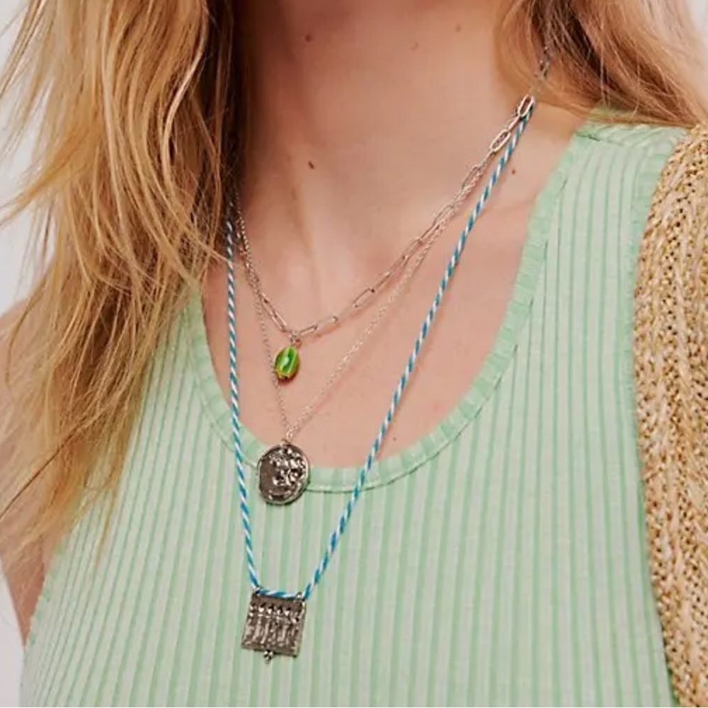 NWT Free People Lenker Layered Necklace in Blue Braided - Picture 4 of 5